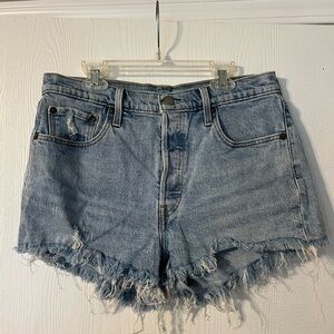 Levi's Light Blue Frayed Jean Shorts